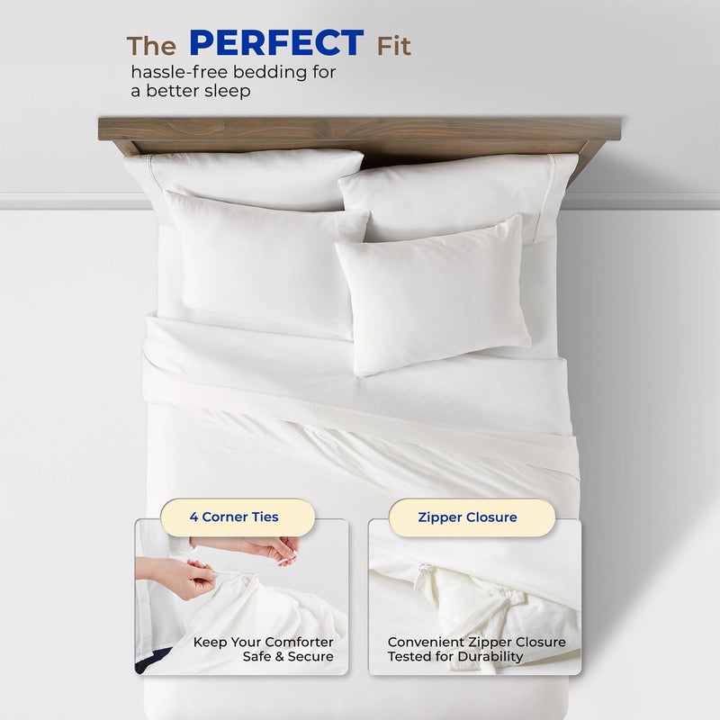 THREAD SPREAD Queen/Full Duvet Cover, 600 Thread Count Sateen 3Pc Egyptian Cotton Duvet Cover Set, 100% Pure Cotton Comforter Cover, 2 Pillow Shams, Zipper Closure, 7 Corner Ties - (White) - Image 4